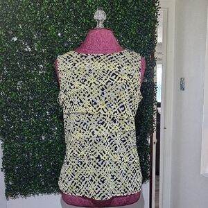 Dana Buchman Black and Yellow Patterned Blouse